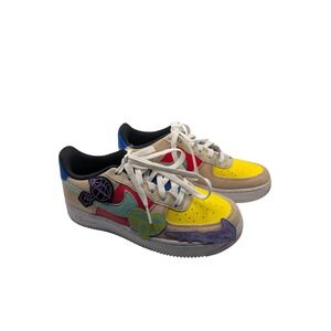 Nike Air Force 1 Low Youth 5.5Y Multi Color FN7818-100 Patch Suede Sneakers